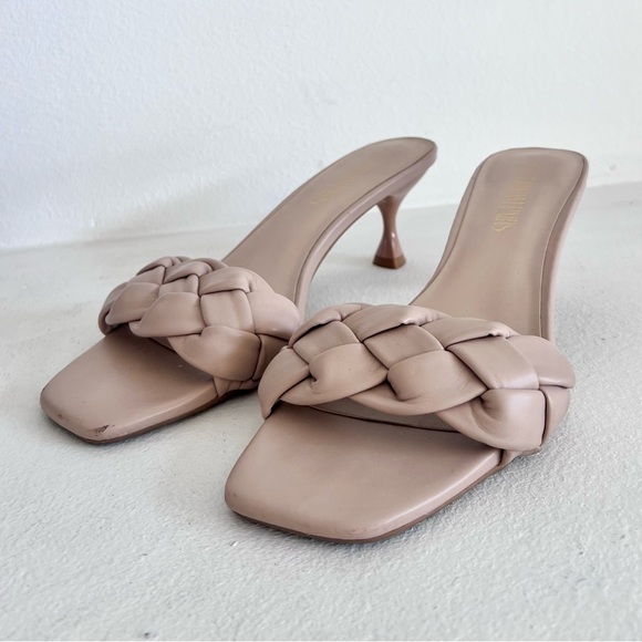Tan Kitten Heel Sandals with Decorative Bow - Picture 1 of 6